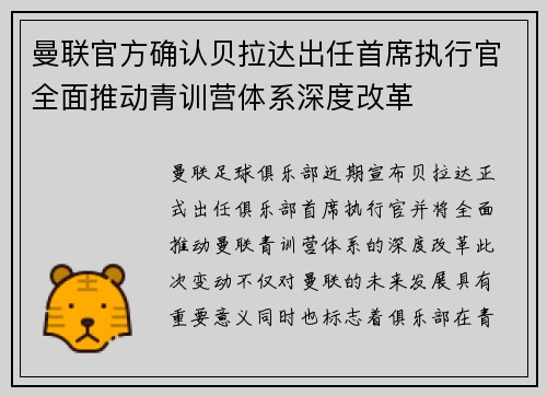 曼联官方确认贝拉达出任首席执行官全面推动青训营体系深度改革 曼联官方确认贝拉达出任首席执行官全面推动青训营体系深度改革